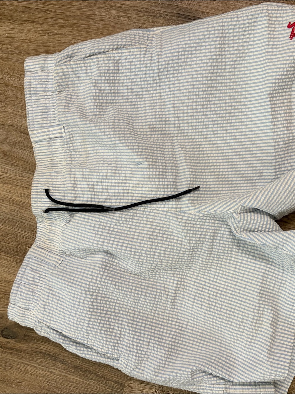 Southern Marsh Light Blue Seersucker Shorts with Black Label